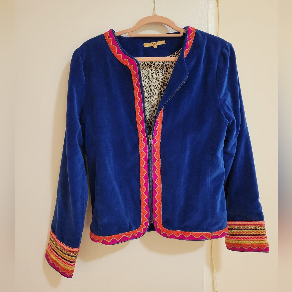 Velvet embroidered multicolor zipper dress jacket